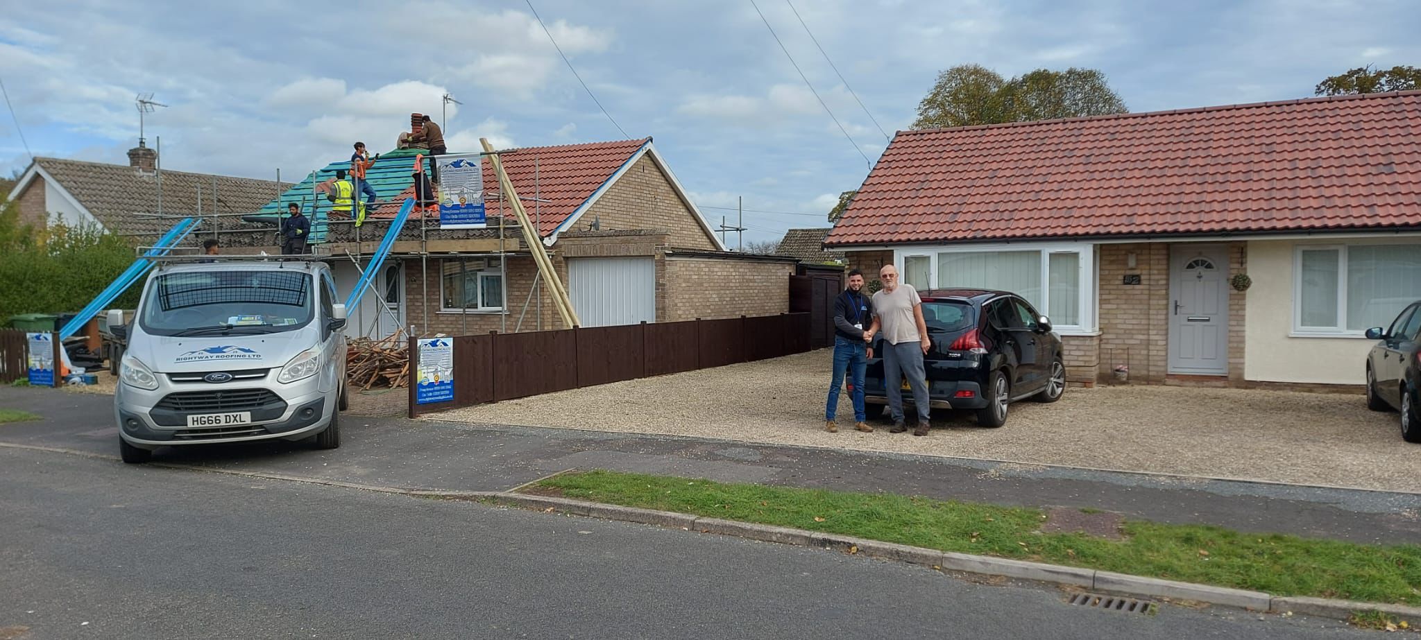 Rightway Roofing company van at residential job site