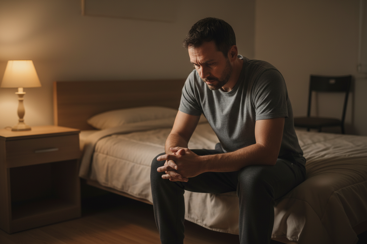 Homem pensativo e preocupado com a performance