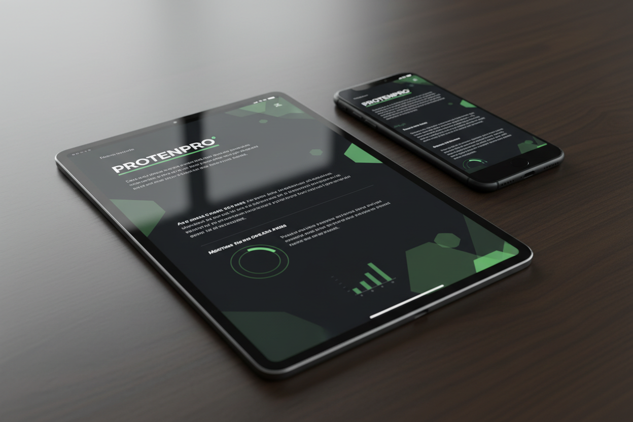 Mockup do material PROTENPRO em tablet e celular