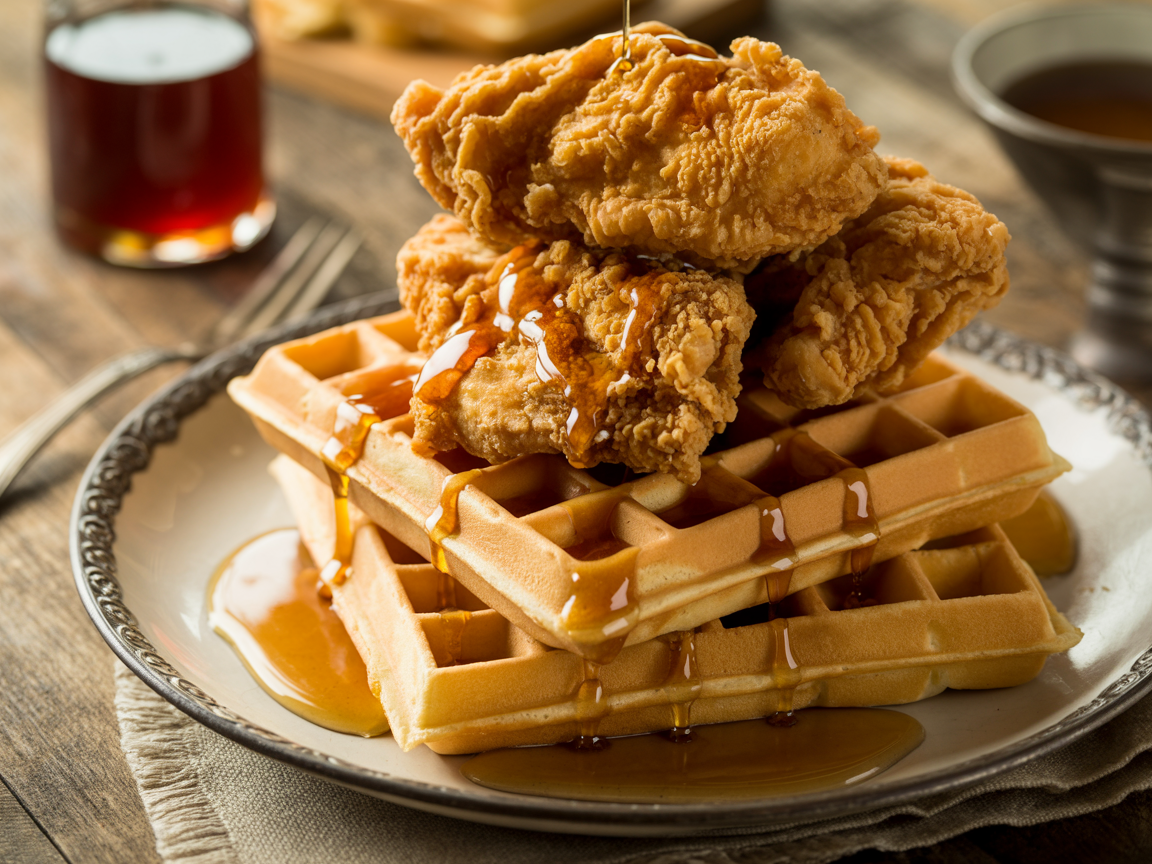 Chicken and Waffles with Maple Hot Honey