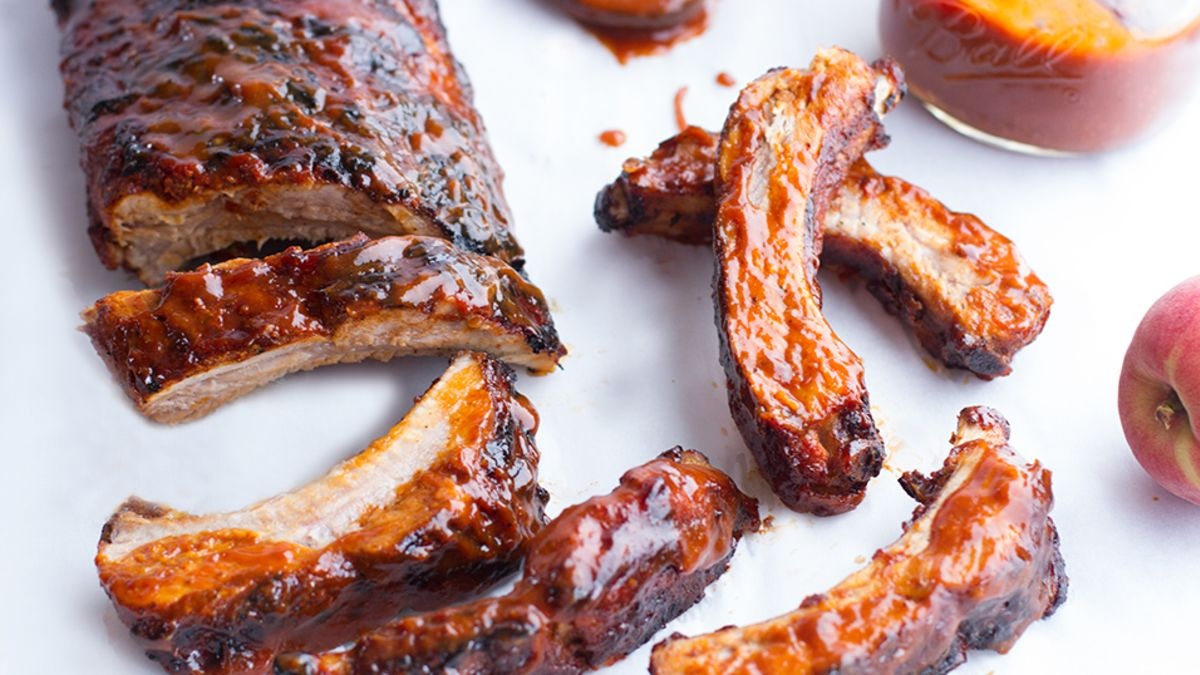 Peach Bourbon BBQ Ribs