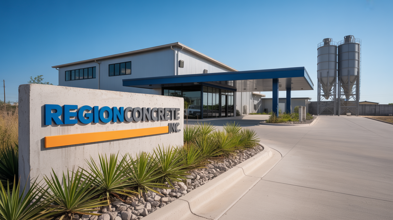RegionConcrete facility entrance with modern architecture and signage