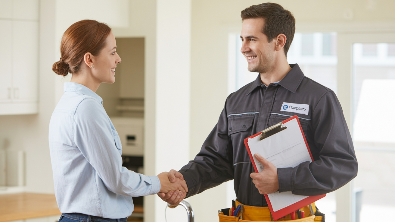 Professional business handshake between plumber and homeowner