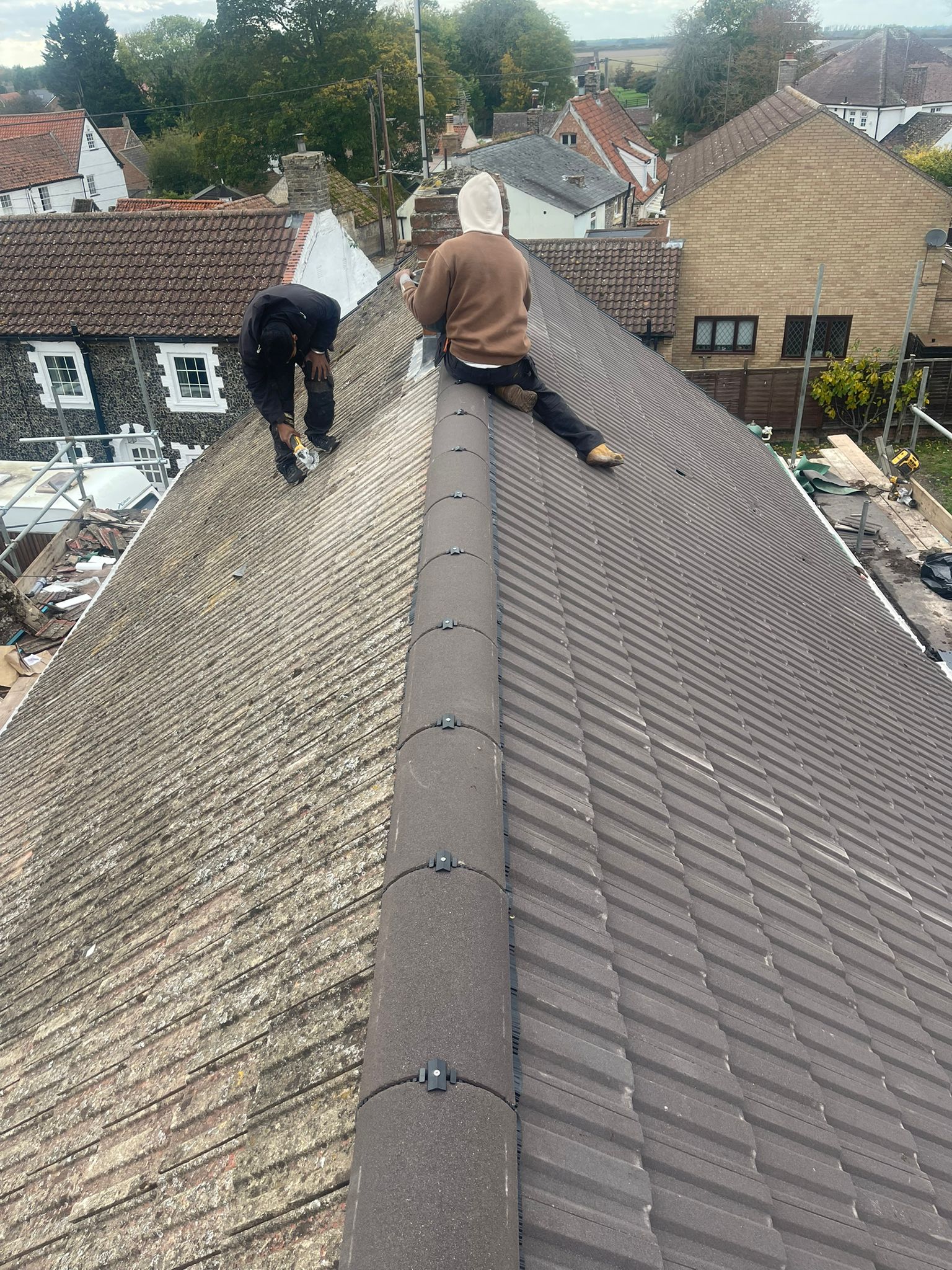 Residential roofing project showing professional setup