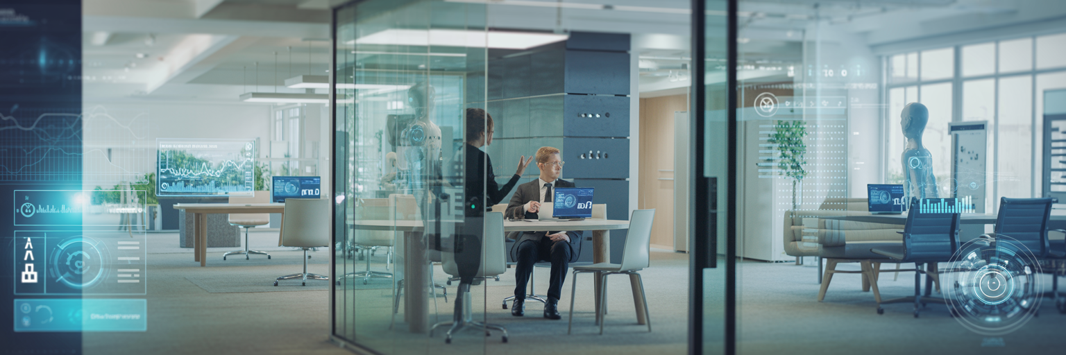 Modernes europäisches Büro mit AI/Tech-Elementen