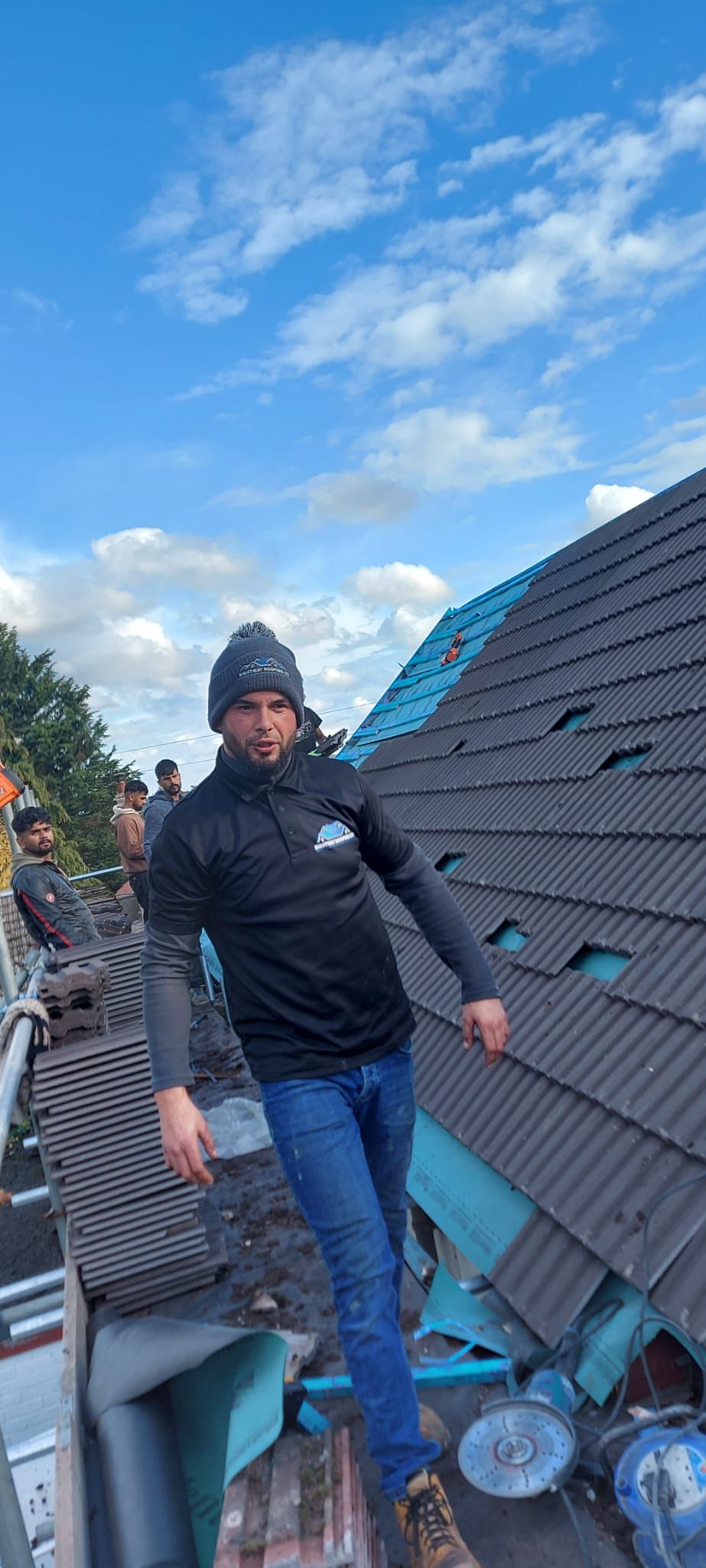 Completed tile roof section on residential property