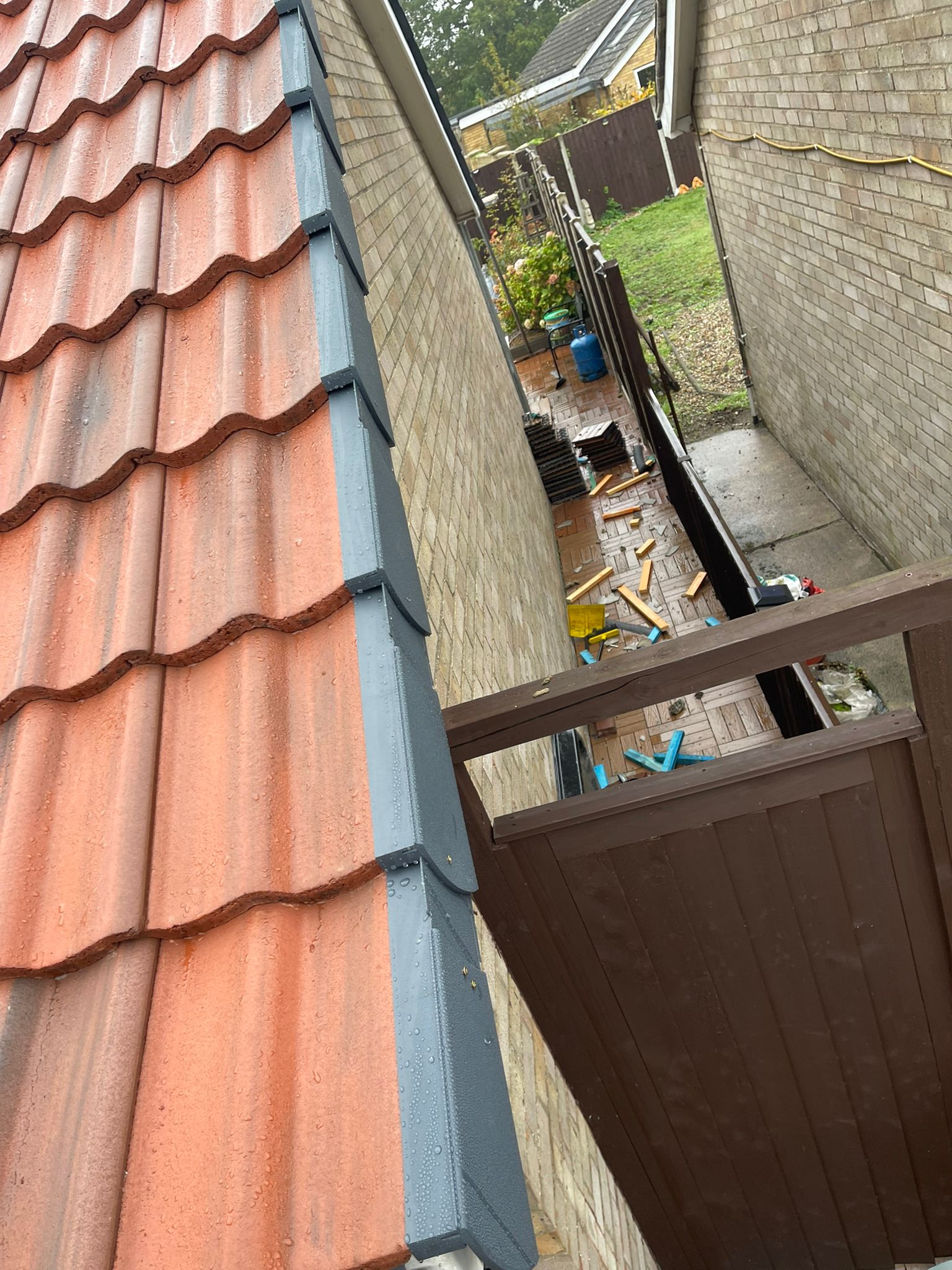 Project site overview showing scaffolding and work area